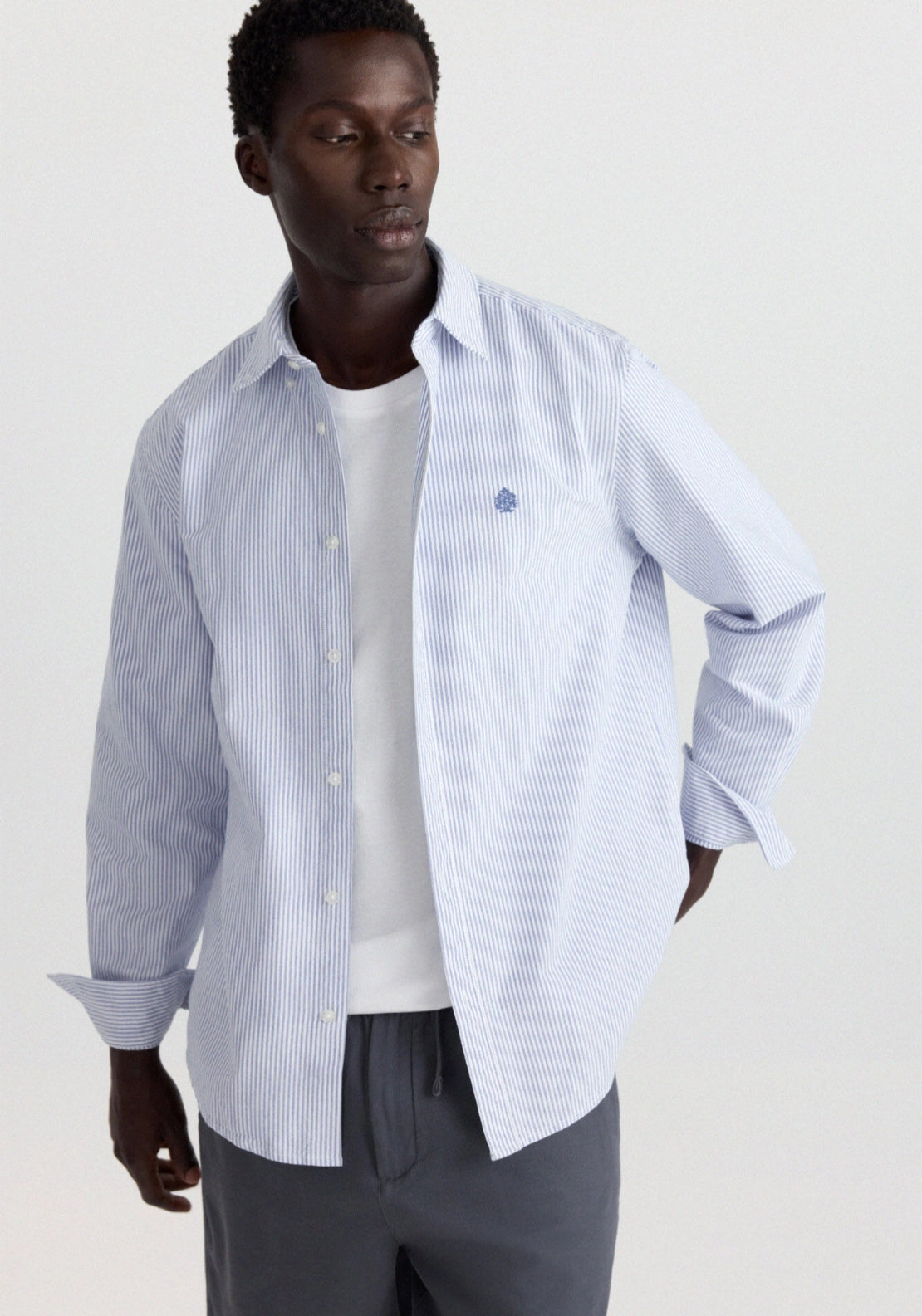 Long Sleeve Stripe Oxford Tailored Shirt - Blue