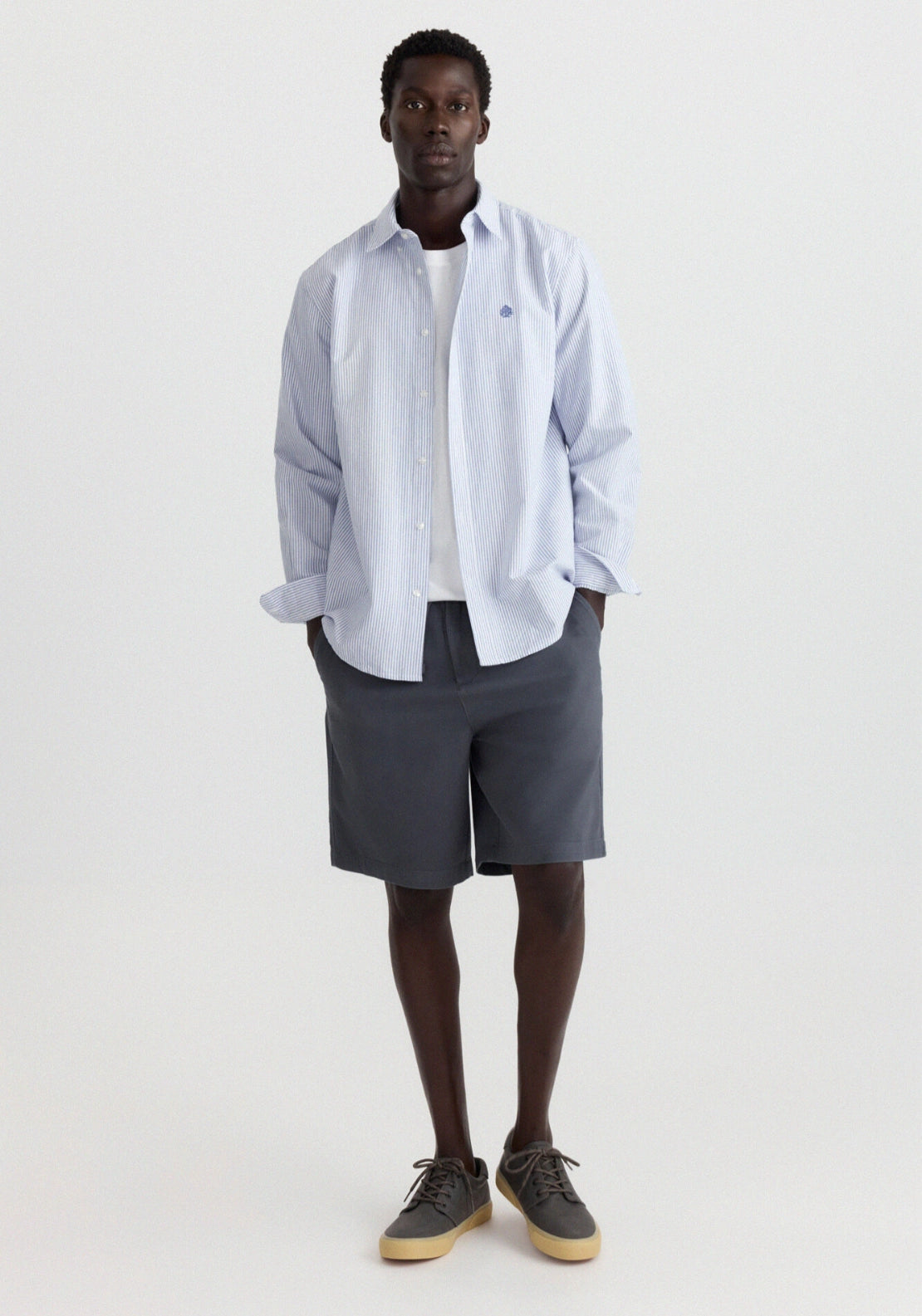 Long Sleeve Stripe Oxford Tailored Shirt - Blue