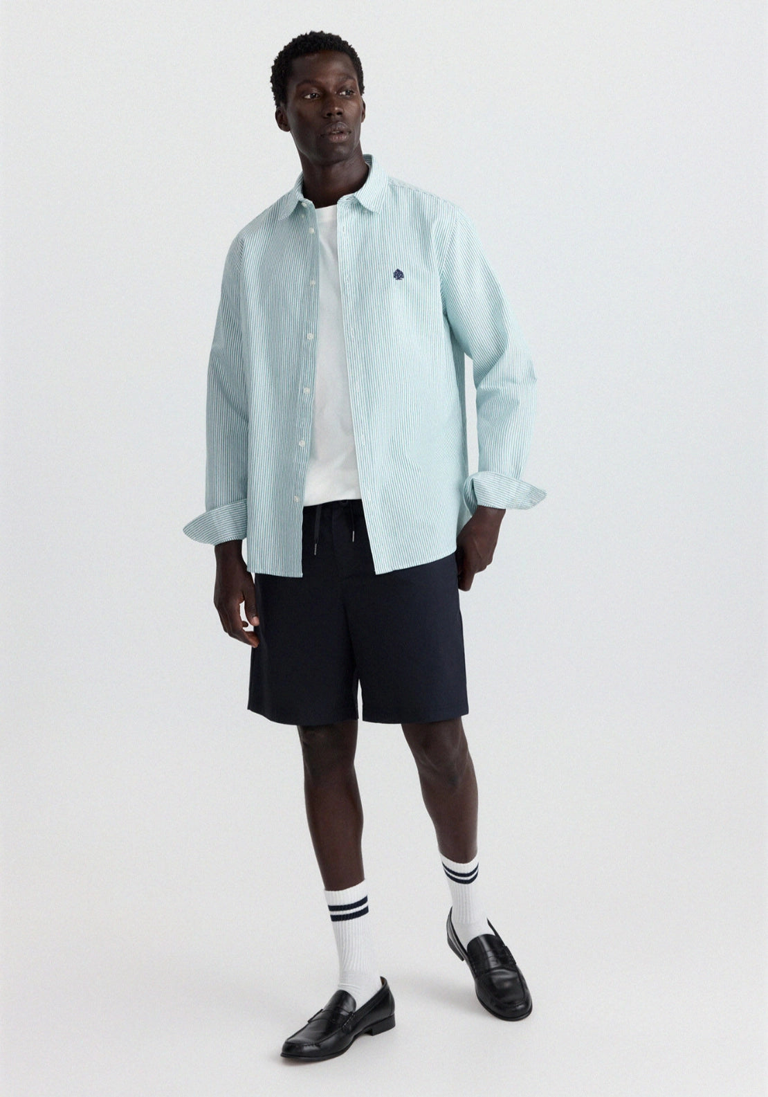 Long Sleeve Stripe Oxford Tailored Shirt - Green