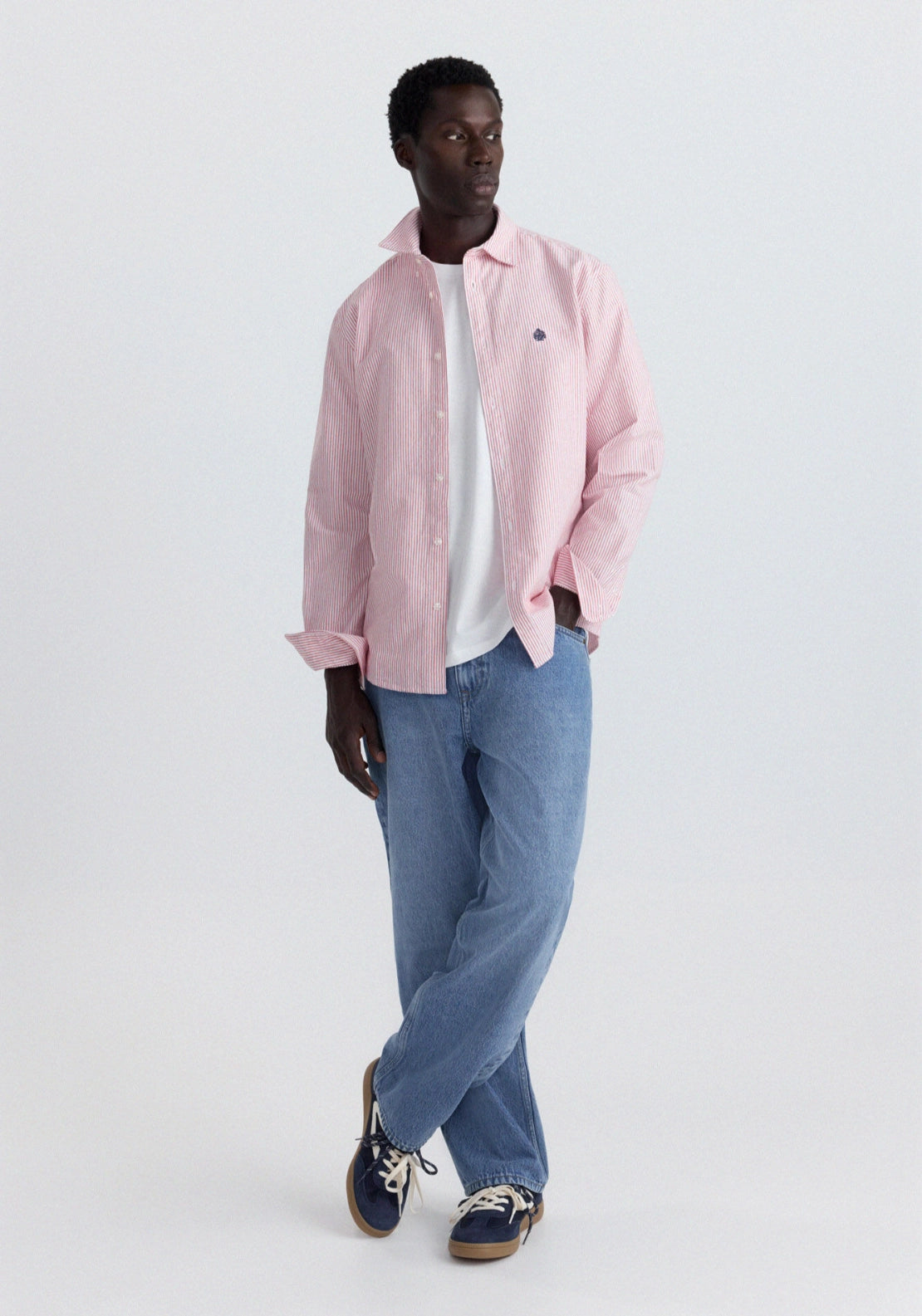 Long Sleeve Stripe Oxford Tailored Shirt - Red