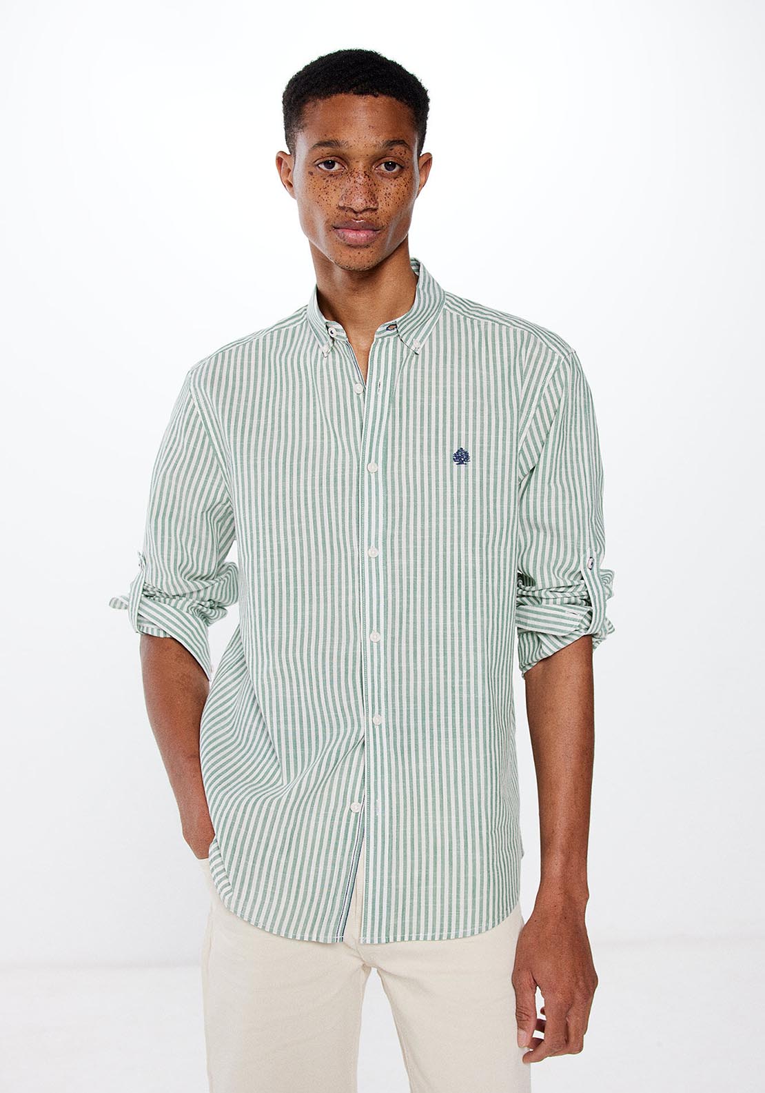 Springfield Long Sleeve Stripe Shirt - Green 1 Shaws Department Stores