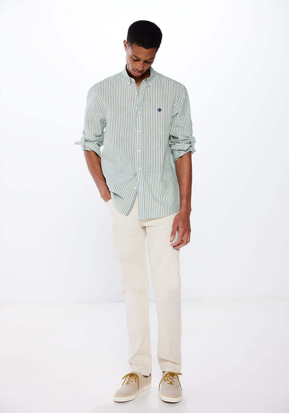 Springfield Long Sleeve Stripe Shirt - Green 4 Shaws Department Stores