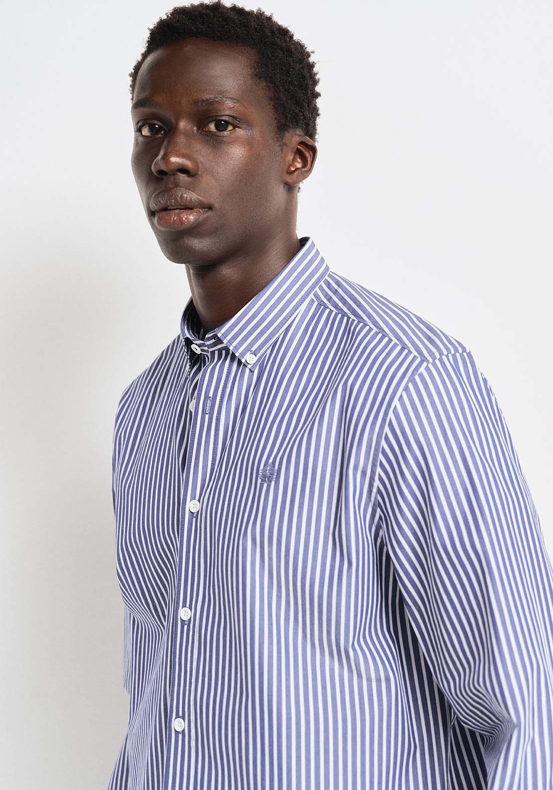 Springfield striped poplin shirt - Navy 1 Shaws Department Stores