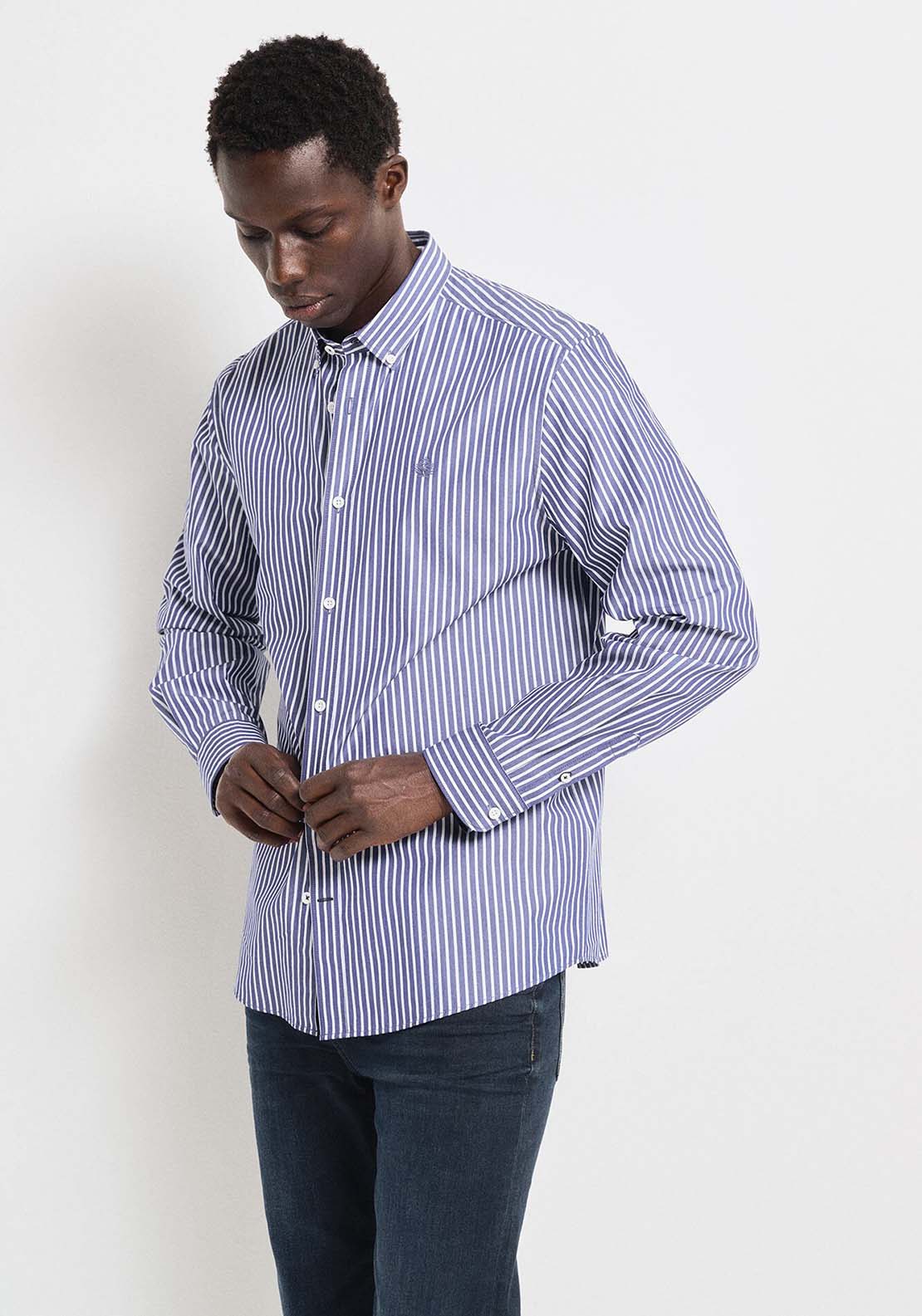 Springfield striped poplin shirt - Navy 4 Shaws Department Stores