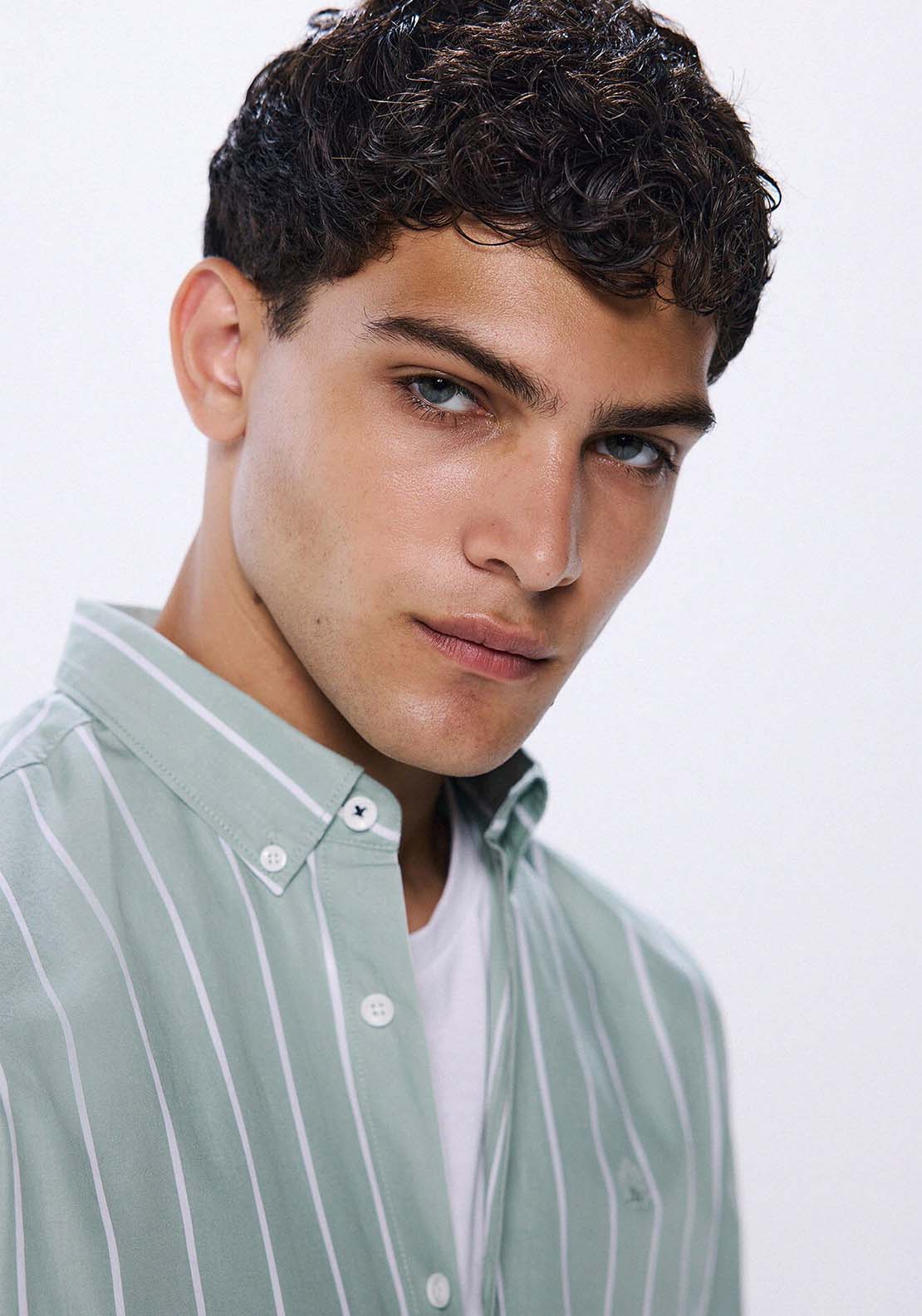 Springfield striped poplin shirt - Green 2 Shaws Department Stores