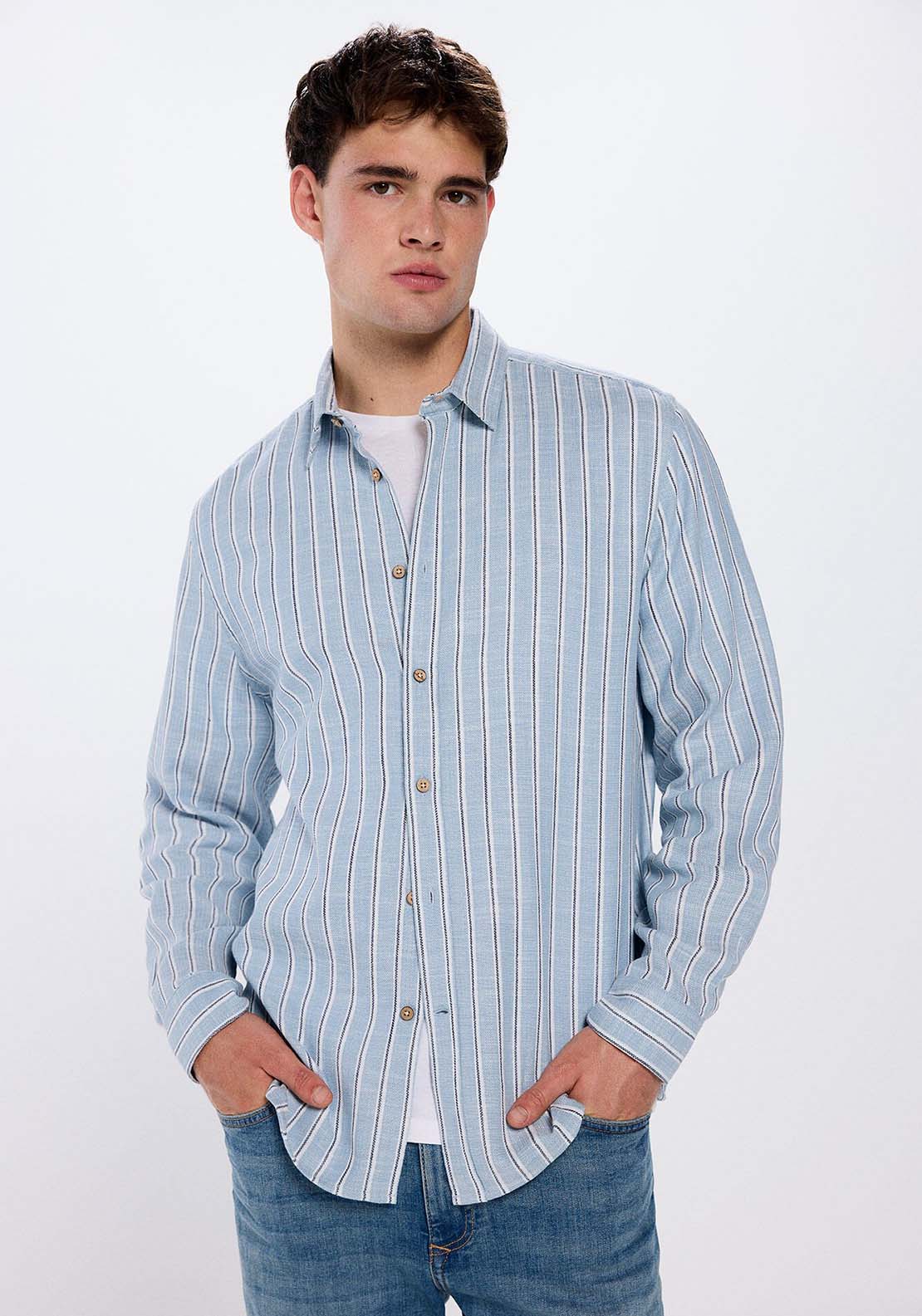 Springfield Rustic striped shirt - Blue 1 Shaws Department Stores