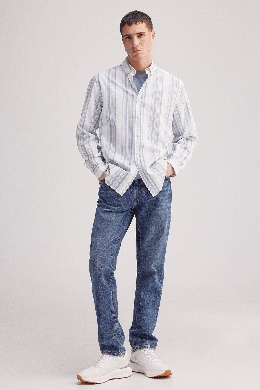 Springfield Slub cotton striped shirt - Blue 6 Shaws Department Stores