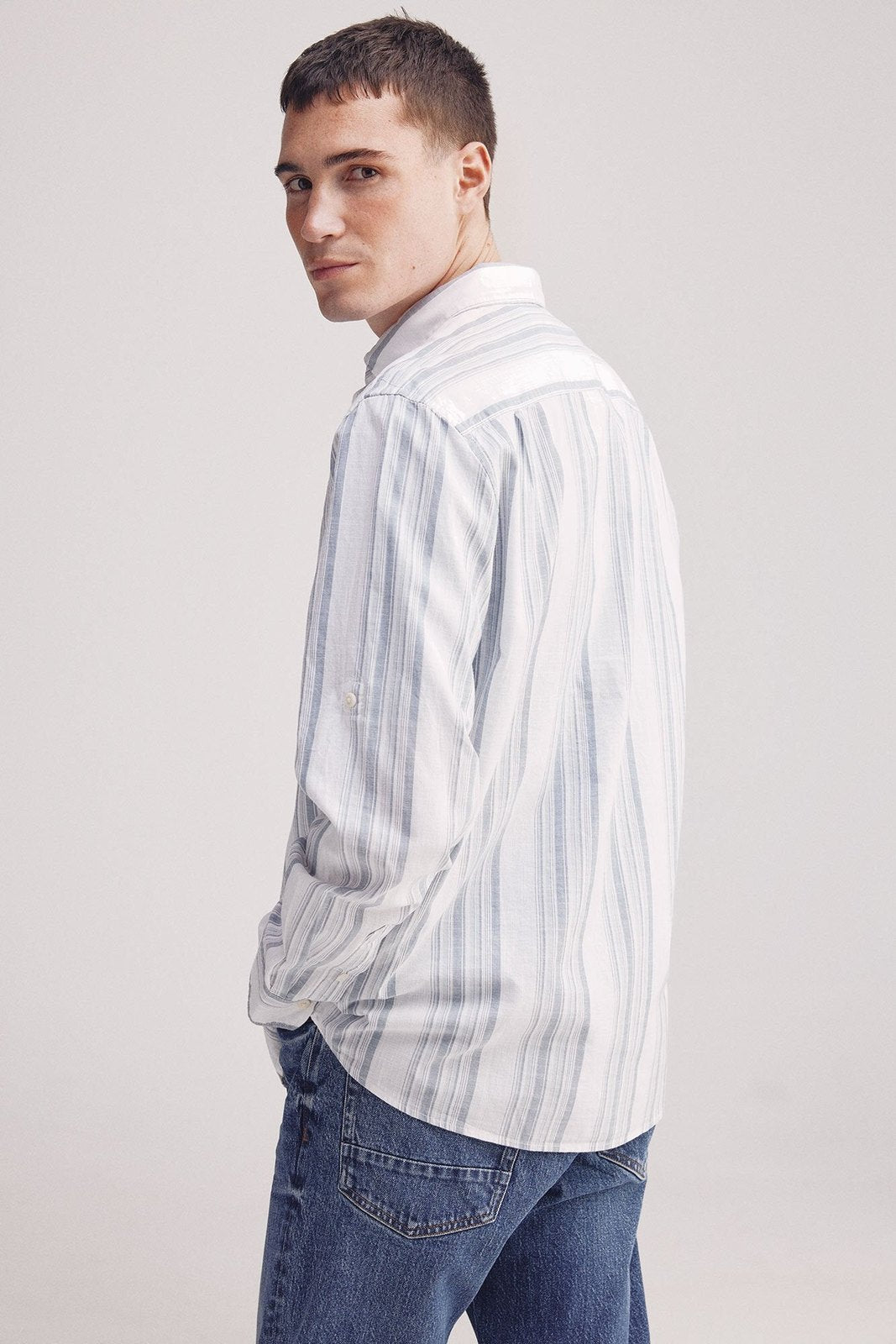 Springfield Slub cotton striped shirt - Blue 1 Shaws Department Stores