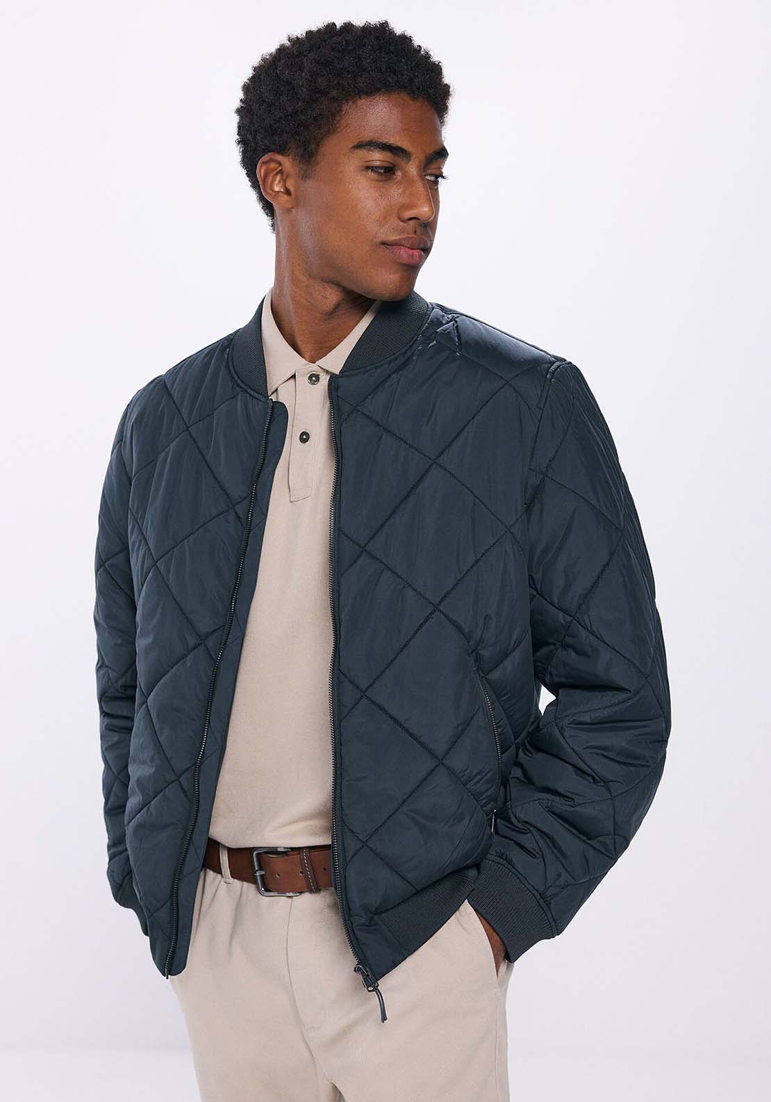 Springfield Quilted bomber jacket - Green 1 Shaws Department Stores