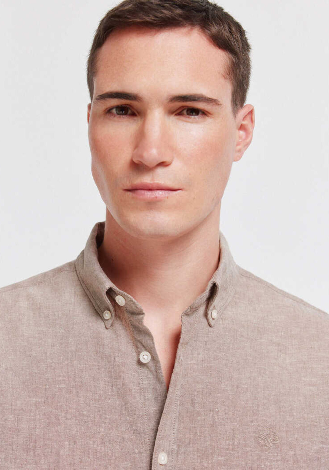Springfield Regular Cotton Linen Shirt - Beige 3 Shaws Department Stores