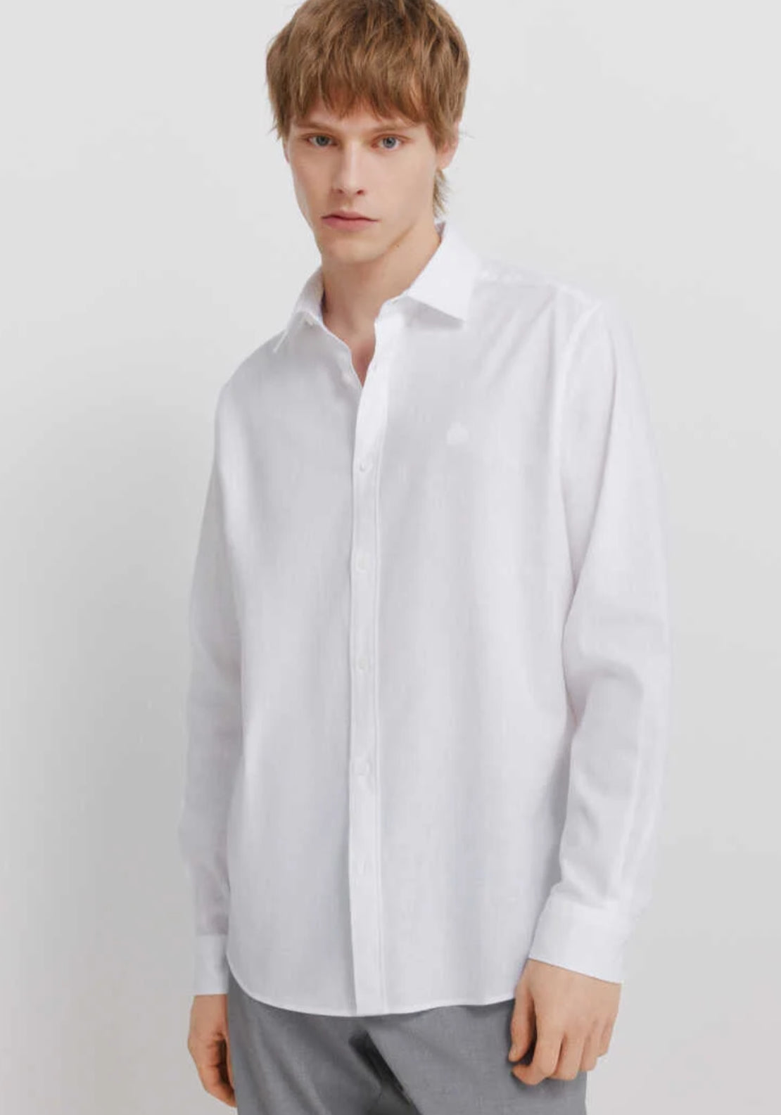 Springfield Regular Fit Linen Blend Shirt - White 1 Shaws Department Stores