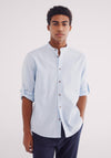 Linen Shirt With Mandarin Collar - Blue