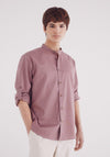 Linen Shirt With Mandarin Collar - Fuchsia