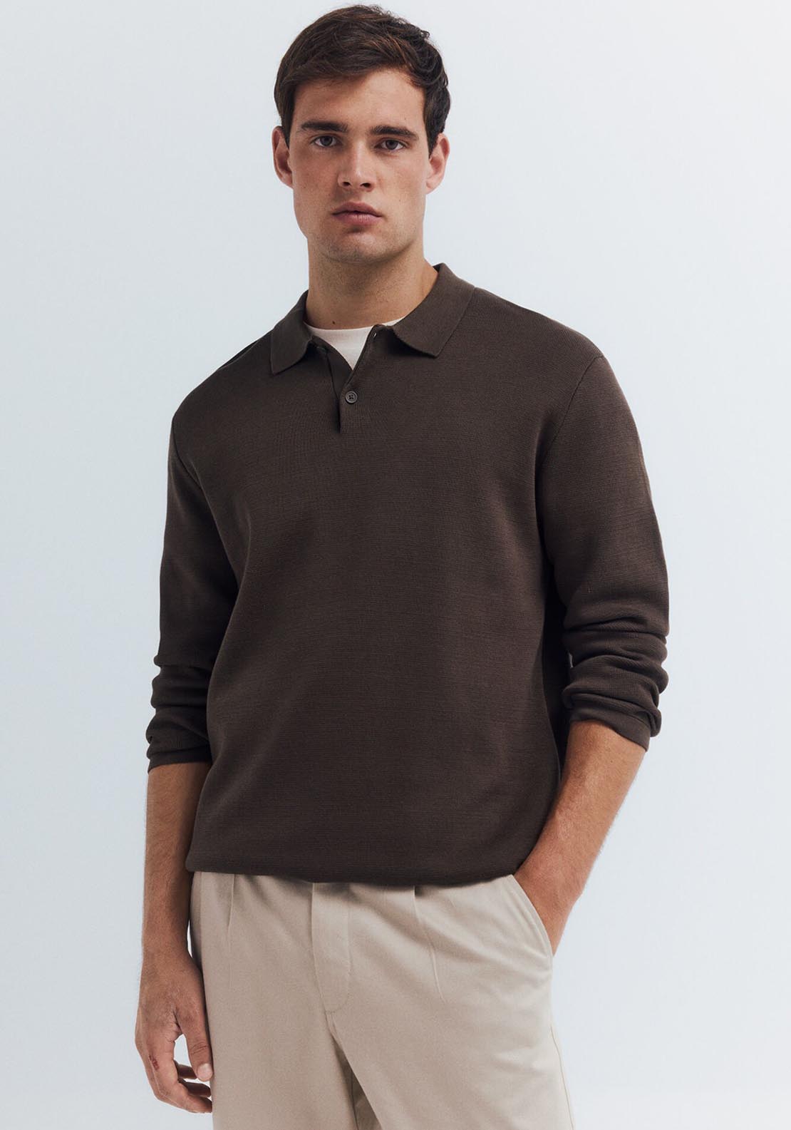 Springfield Polo Shirt Neck Jumper - Brown 1 Shaws Department Stores