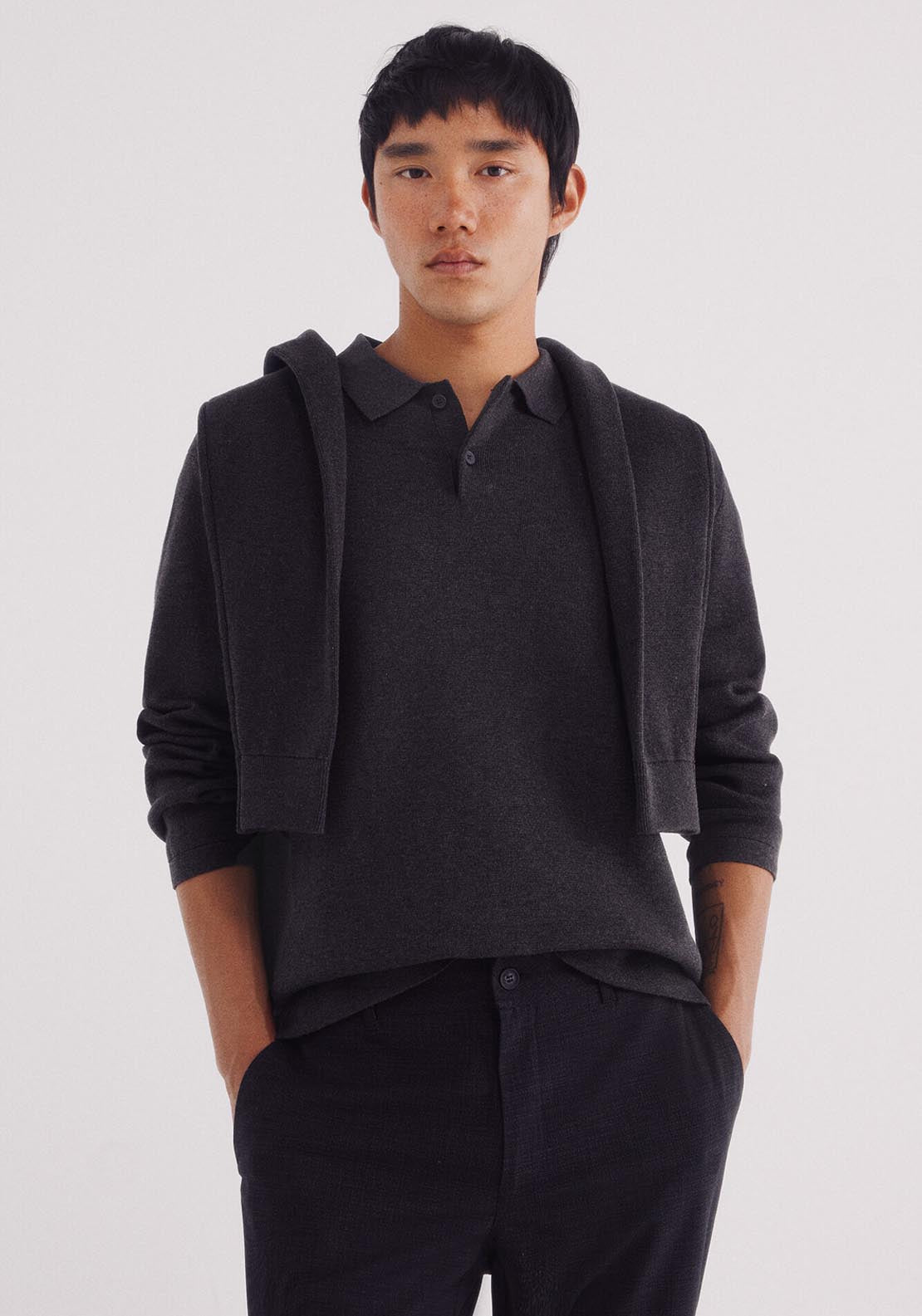 Springfield Polo Shirt Neck Jumper - Grey 1 Shaws Department Stores