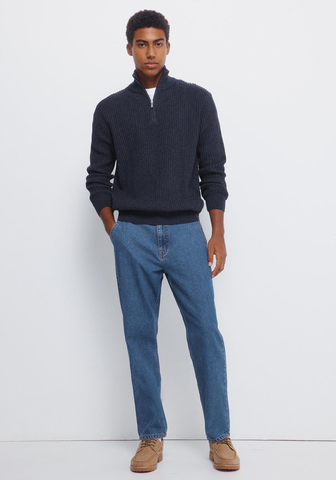 Springfield Ribbed Zip Fastening Jumper - Blue 5 Shaws Department Stores