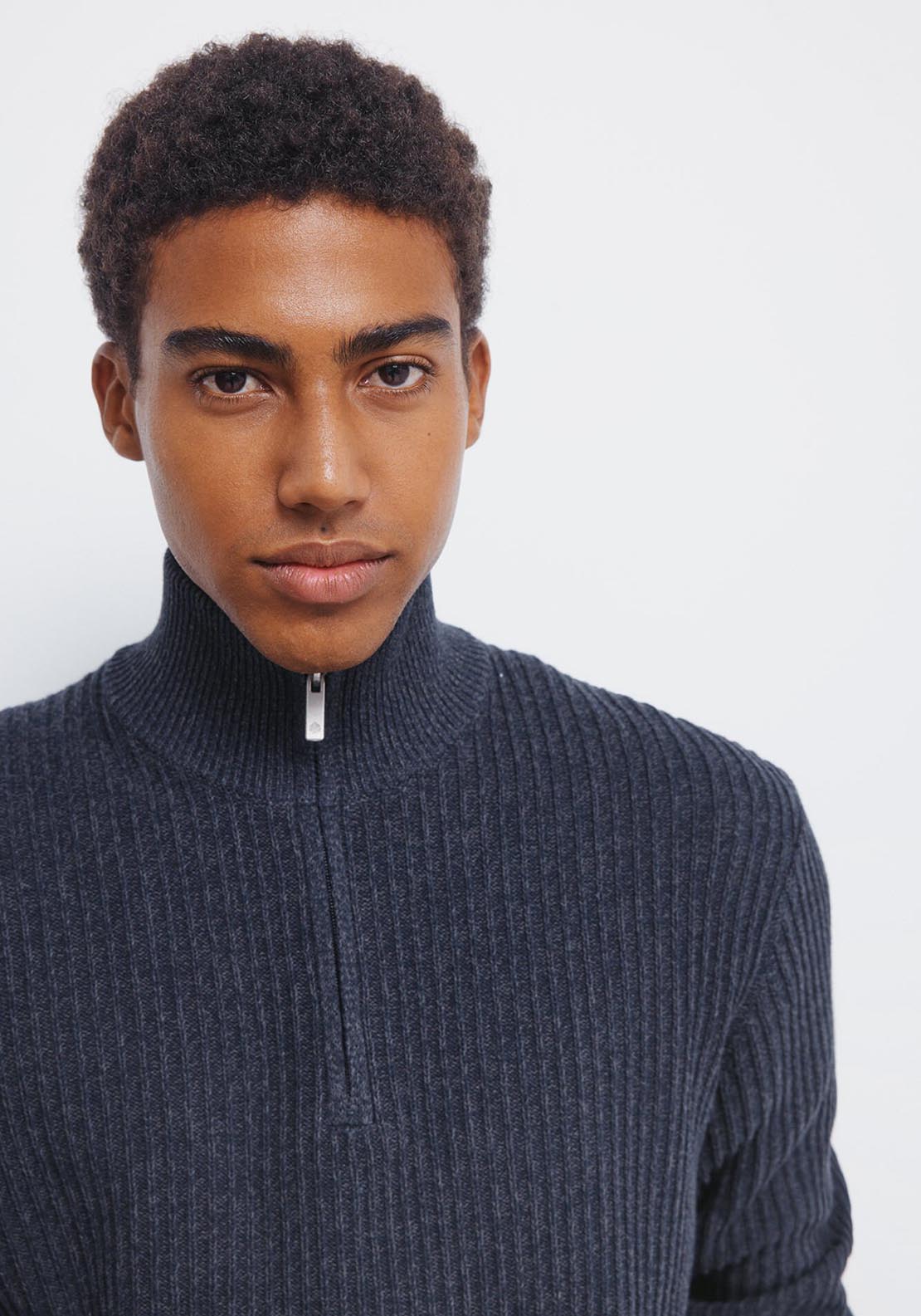 Springfield Ribbed Zip Fastening Jumper - Blue 3 Shaws Department Stores