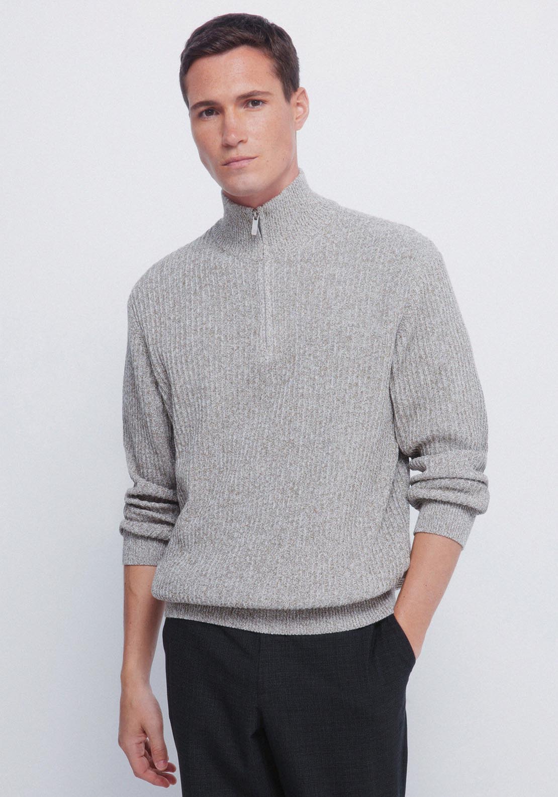 Springfield 1/4 Zip Knit - Grey / Silver 1 Shaws Department Stores