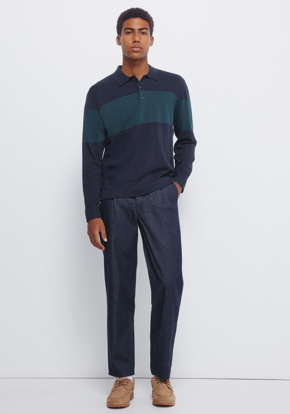 Polo Block Stripe Jumper - Blue