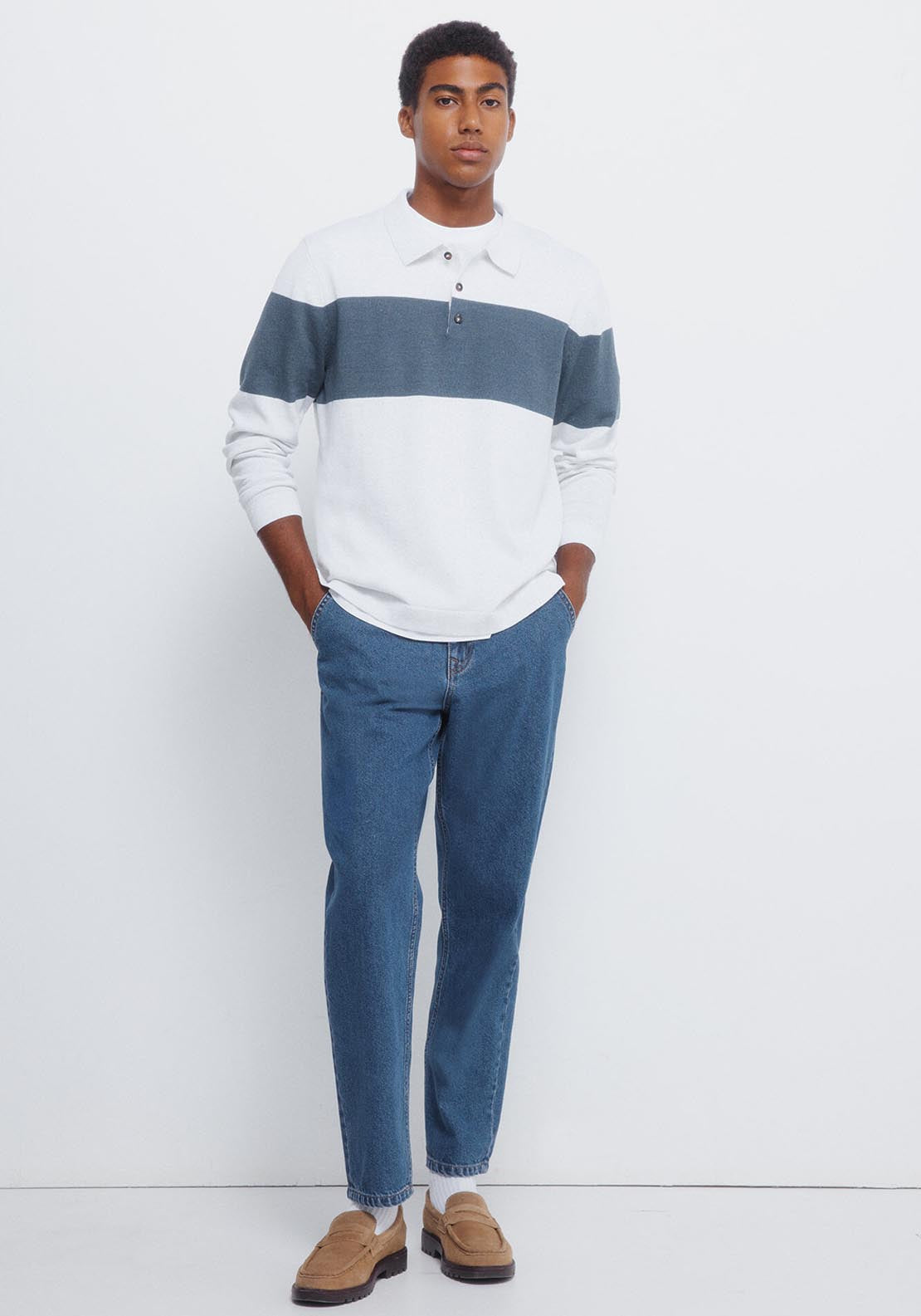 Polo Block Stripe Jumper - Beige