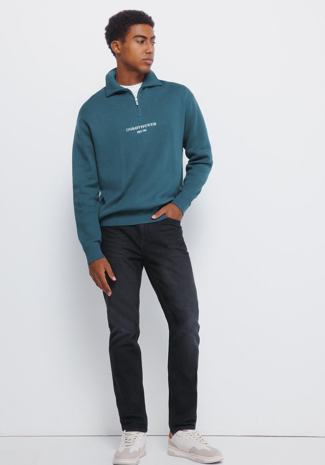 Zip Neck Slogan Jumper - Blue
