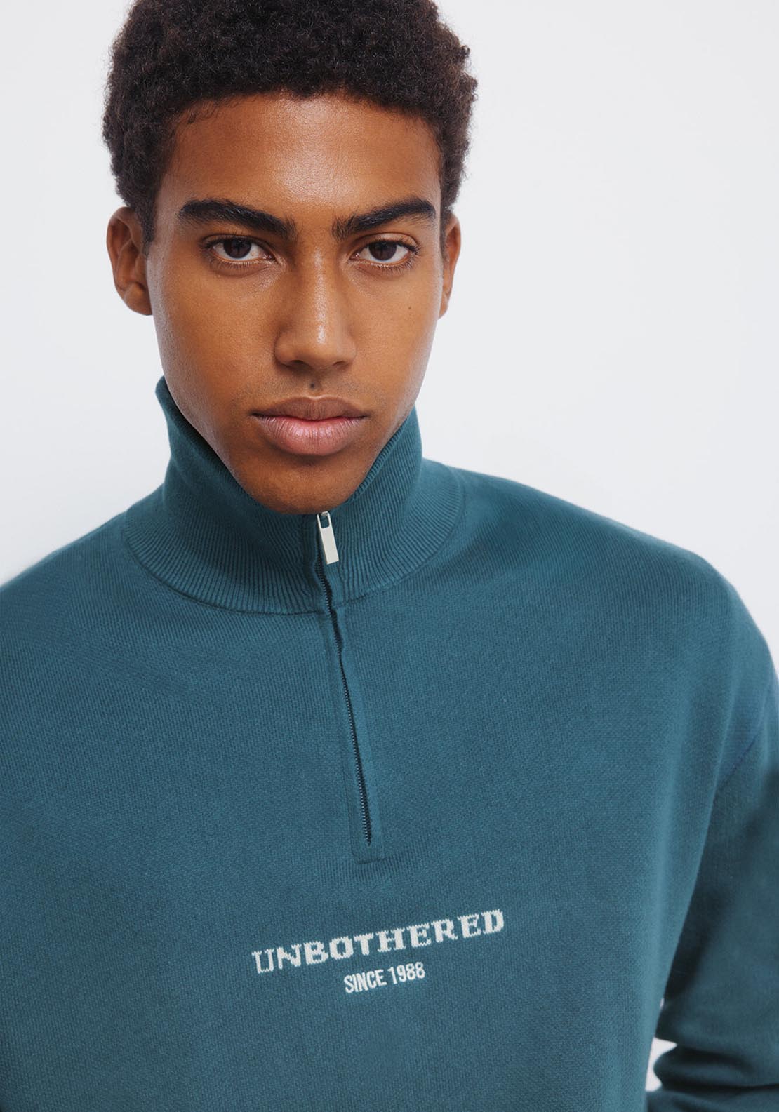 Zip Neck Slogan Jumper - Blue