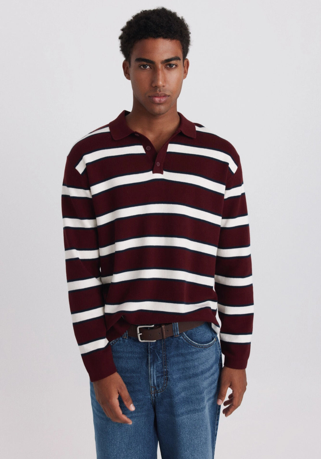 Stripe Jacquard Polo - Red