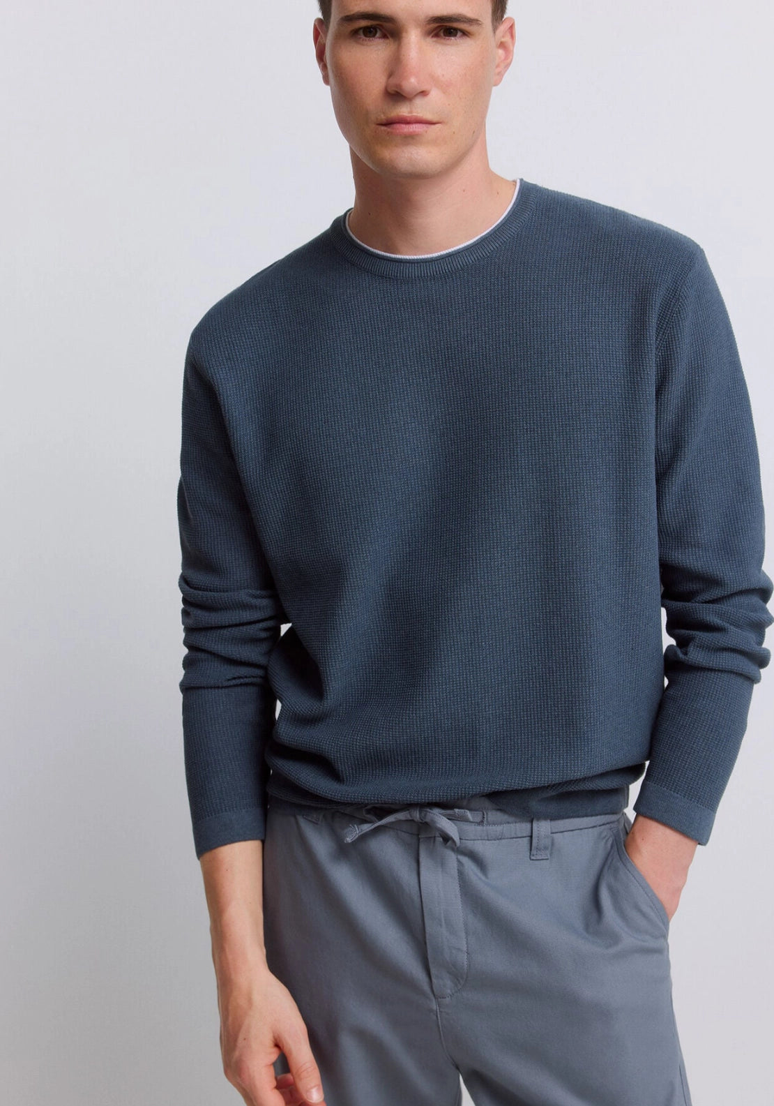 Double Collar Knit Sweater - Blue