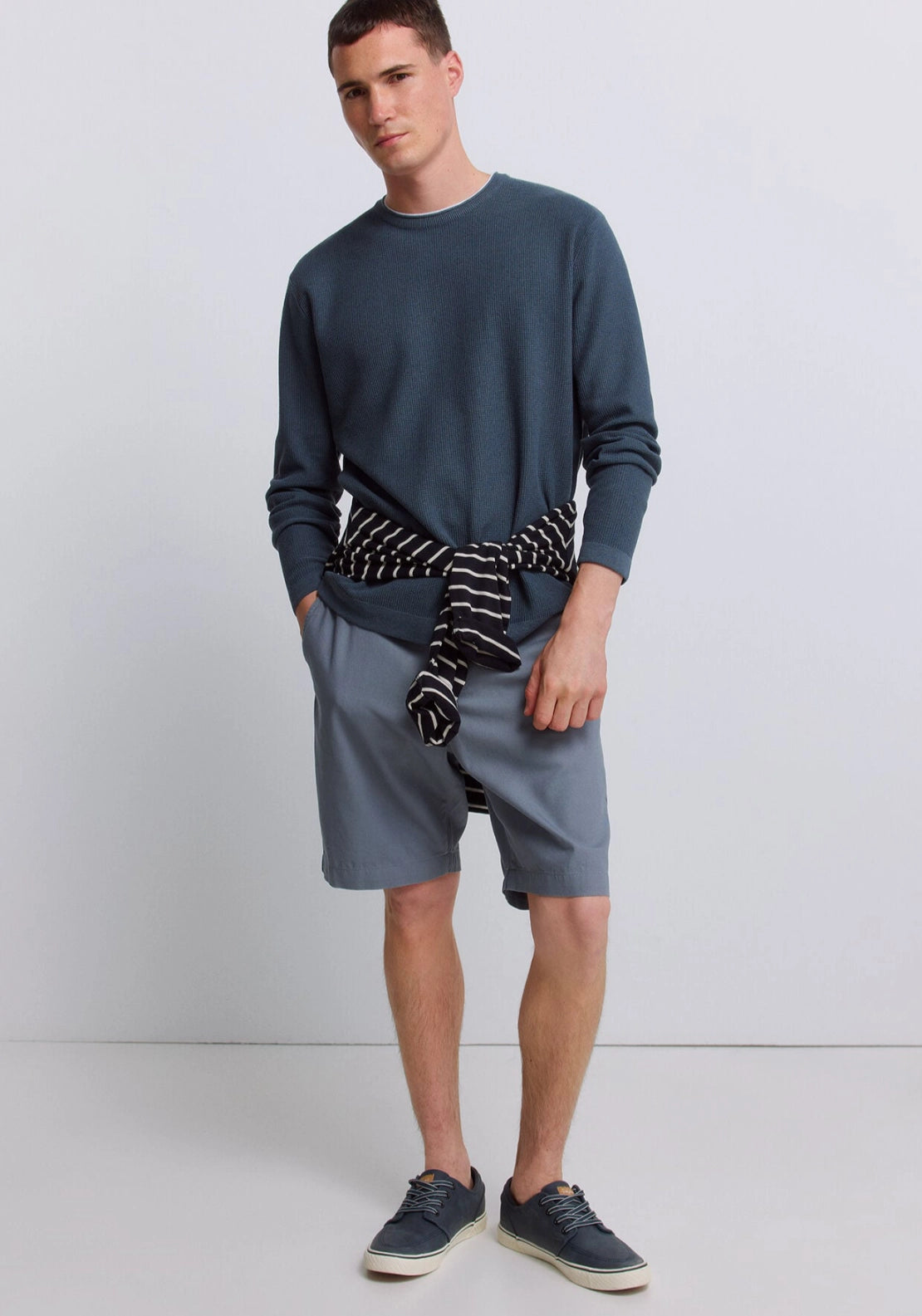 Double Collar Knit Sweater - Blue
