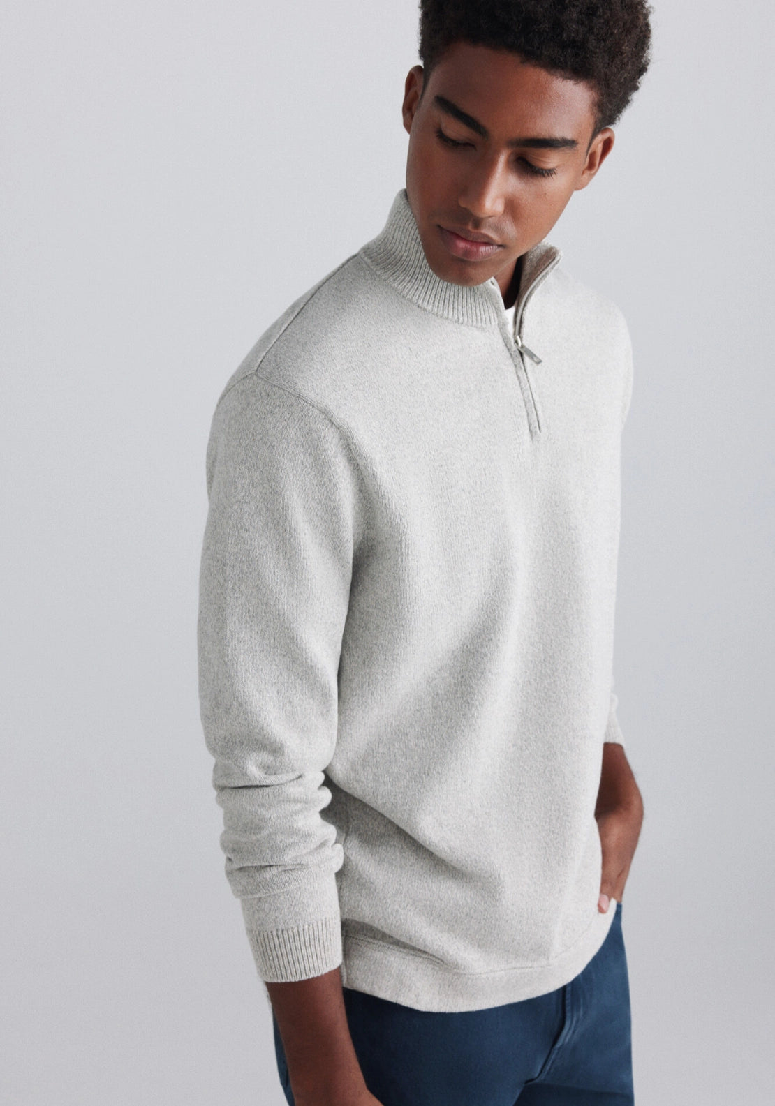 Half Zip Knit - Grey / Silver