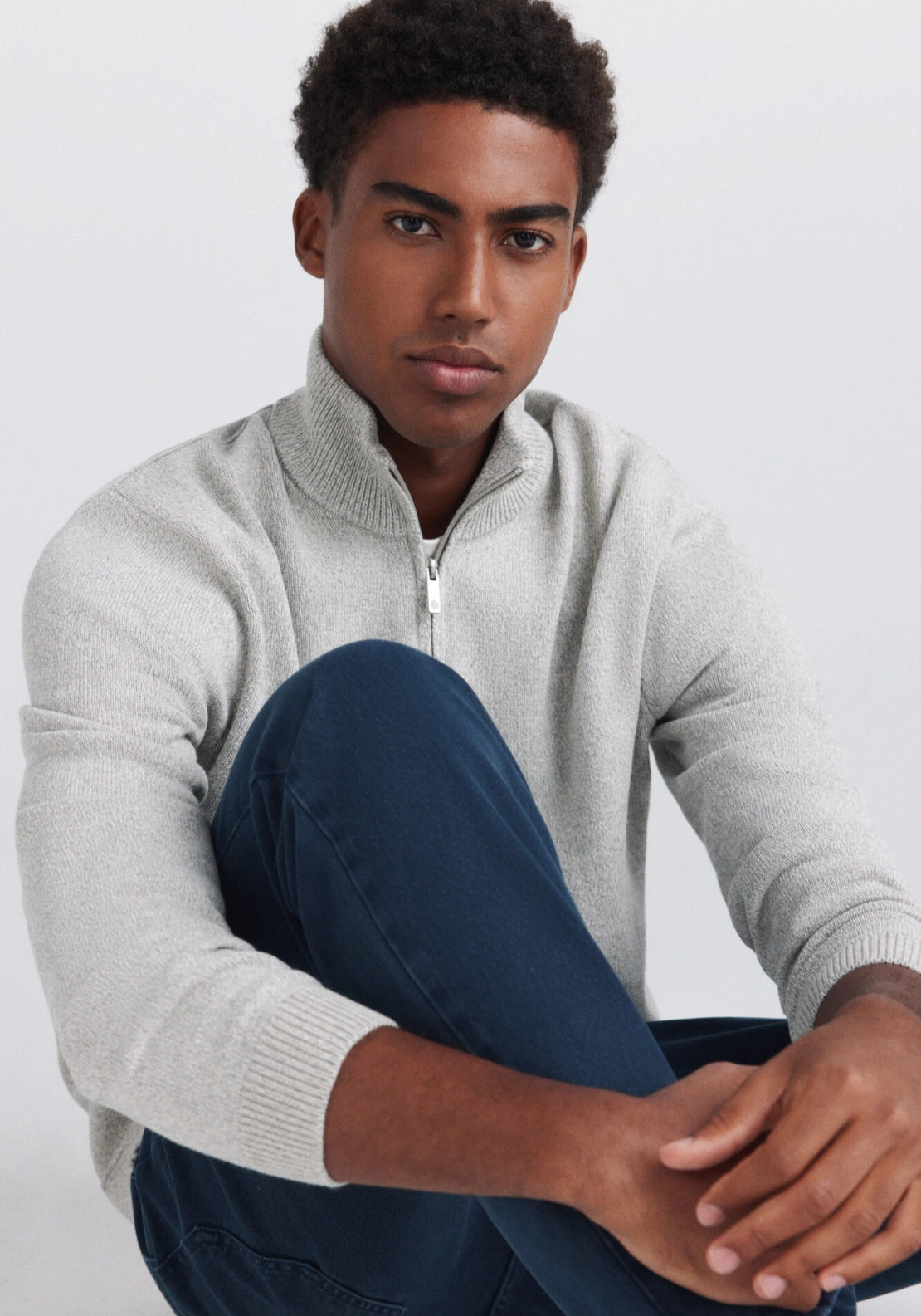 Half Zip Knit - Grey / Silver