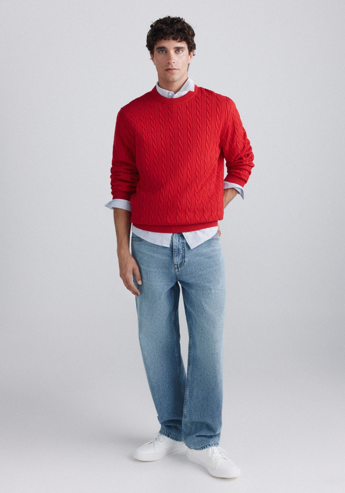 Cable Knit Jumper - Red / Coral