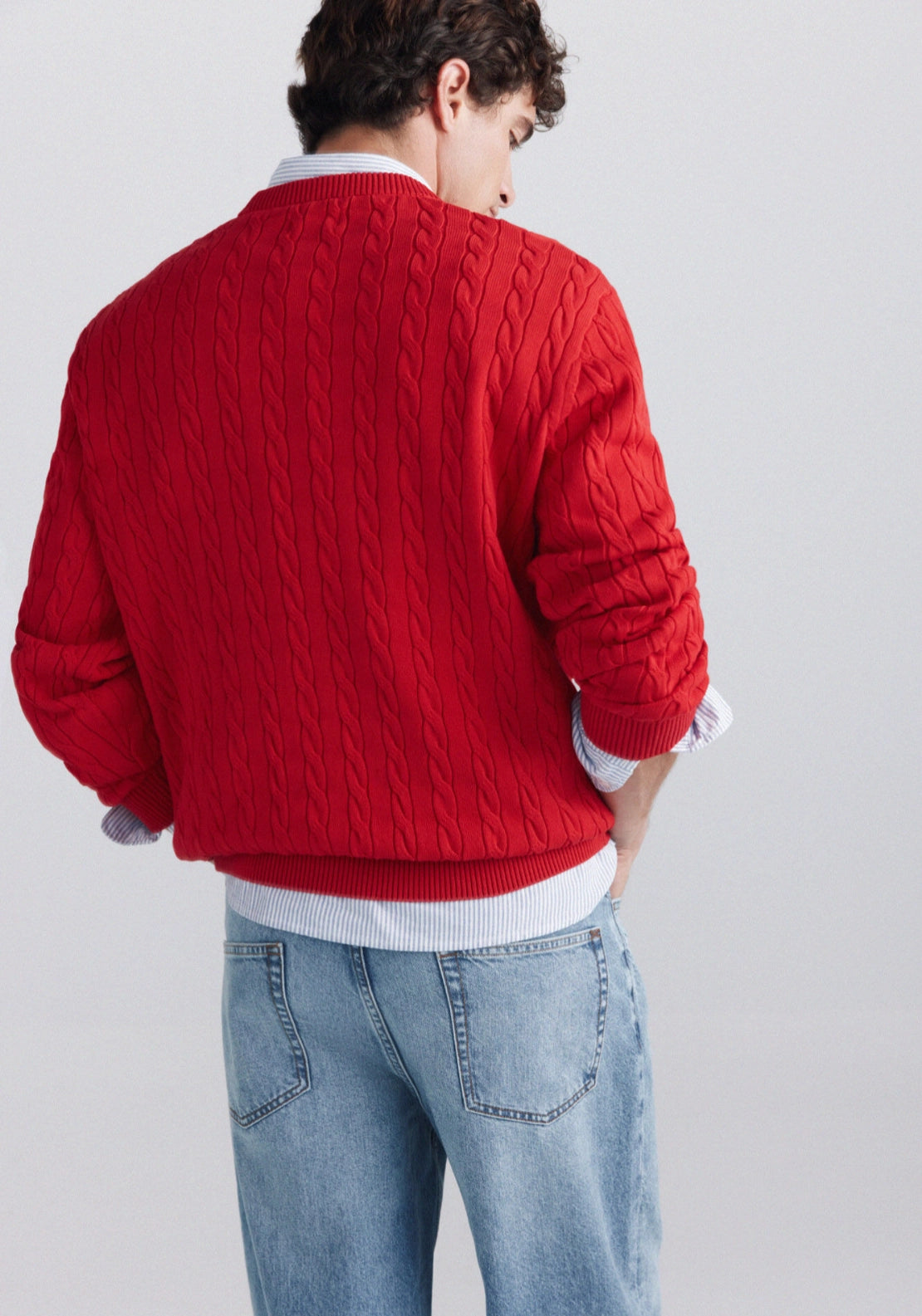Cable Knit Jumper - Red / Coral