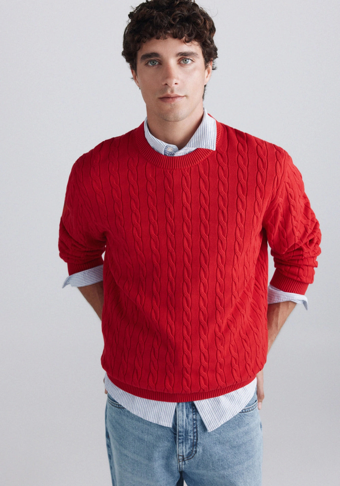 Cable Knit Jumper - Red / Coral