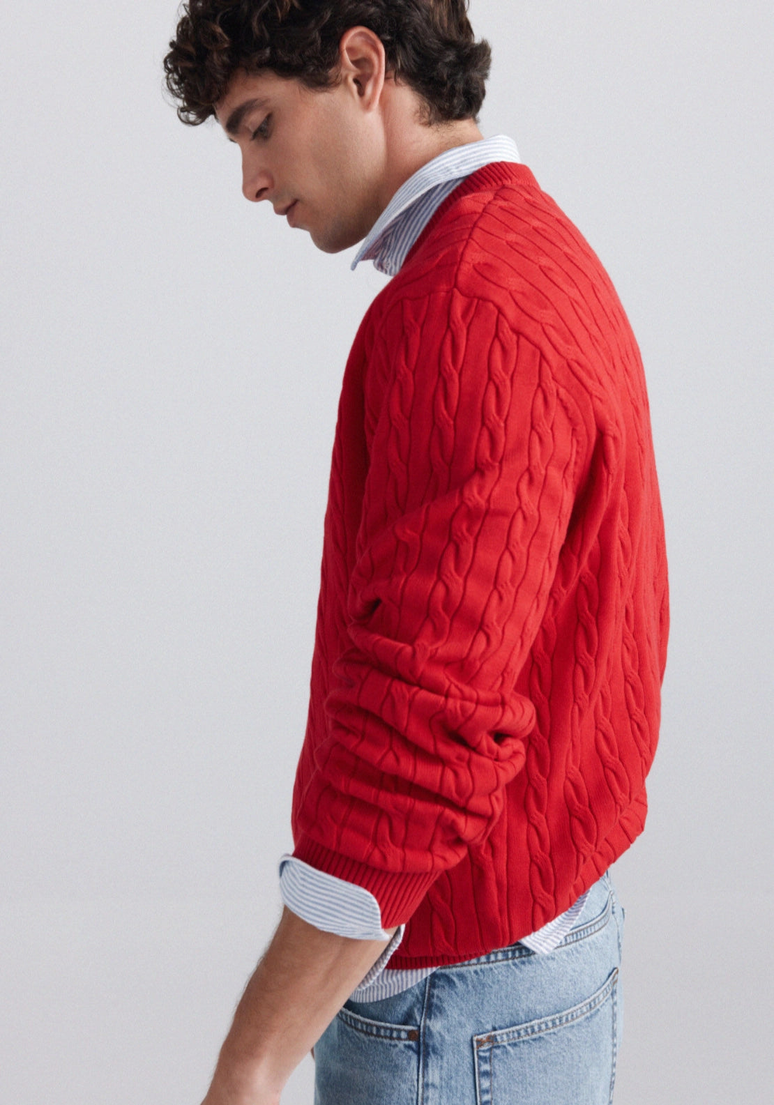 Cable Knit Jumper - Red / Coral