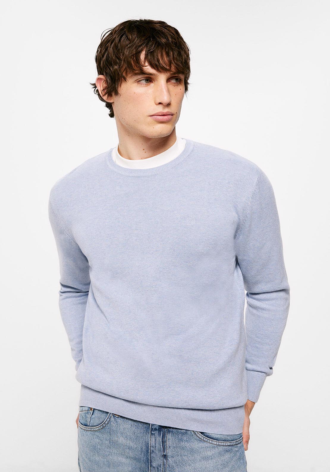 Springfield Essential jumper with elbow patches - Blue 1 Shaws Department Stores