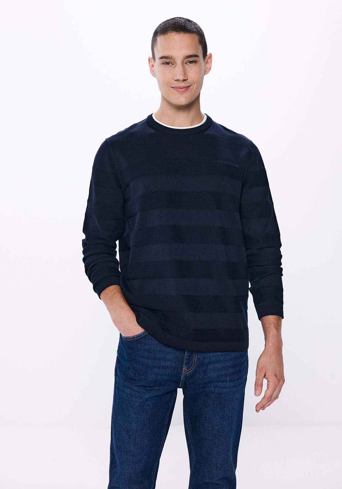 Springfield Double collar jumper - Navy 1 Shaws Department Stores