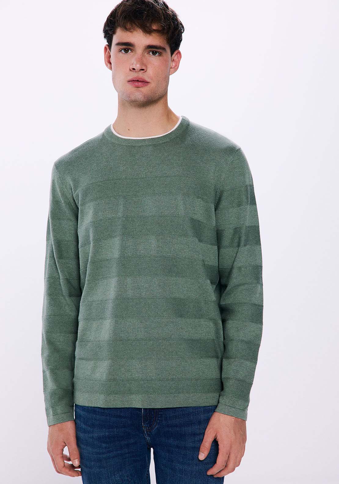 Springfield Double collar jumper - Green 1 Shaws Department Stores