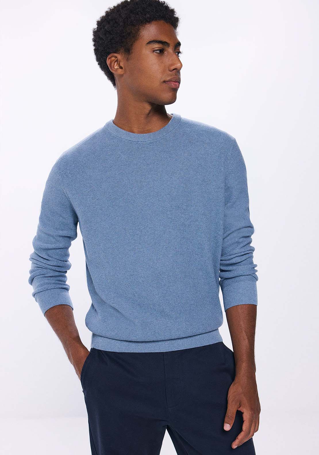 Springfield Round Neck Jumper - Blue 1 Shaws Department Stores