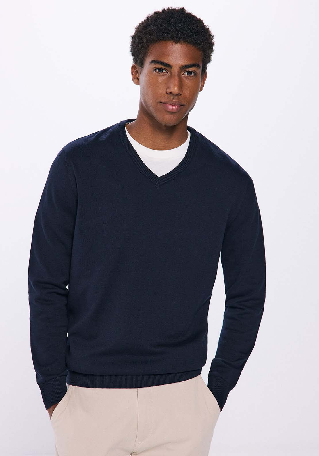 Springfield Essential V-neck jumper - Navy 1 Shaws Department Stores
