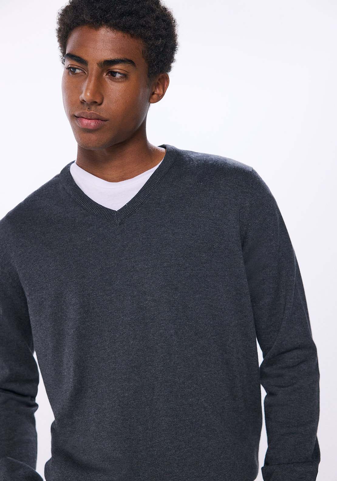Springfield Essential V-neck jumper - Grey 1 Shaws Department Stores