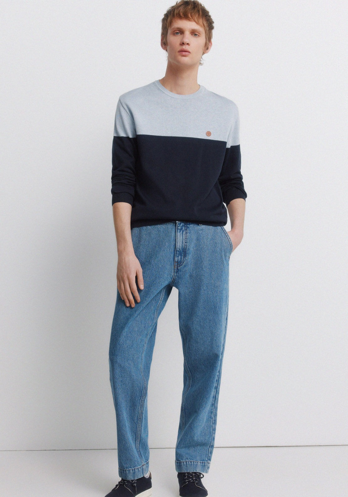Colour Block Basic Jumper - Blue