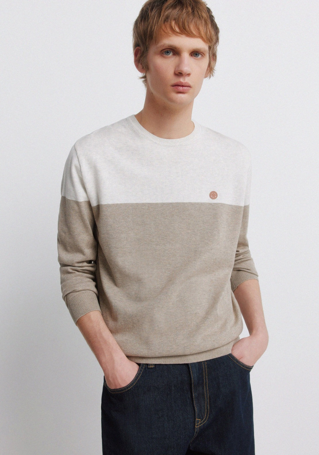 Colour Block Basic Jumper - Beige