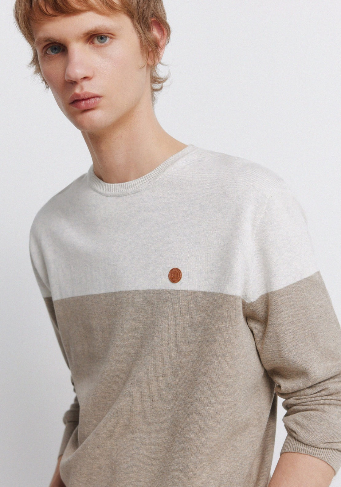 Colour Block Basic Jumper - Beige