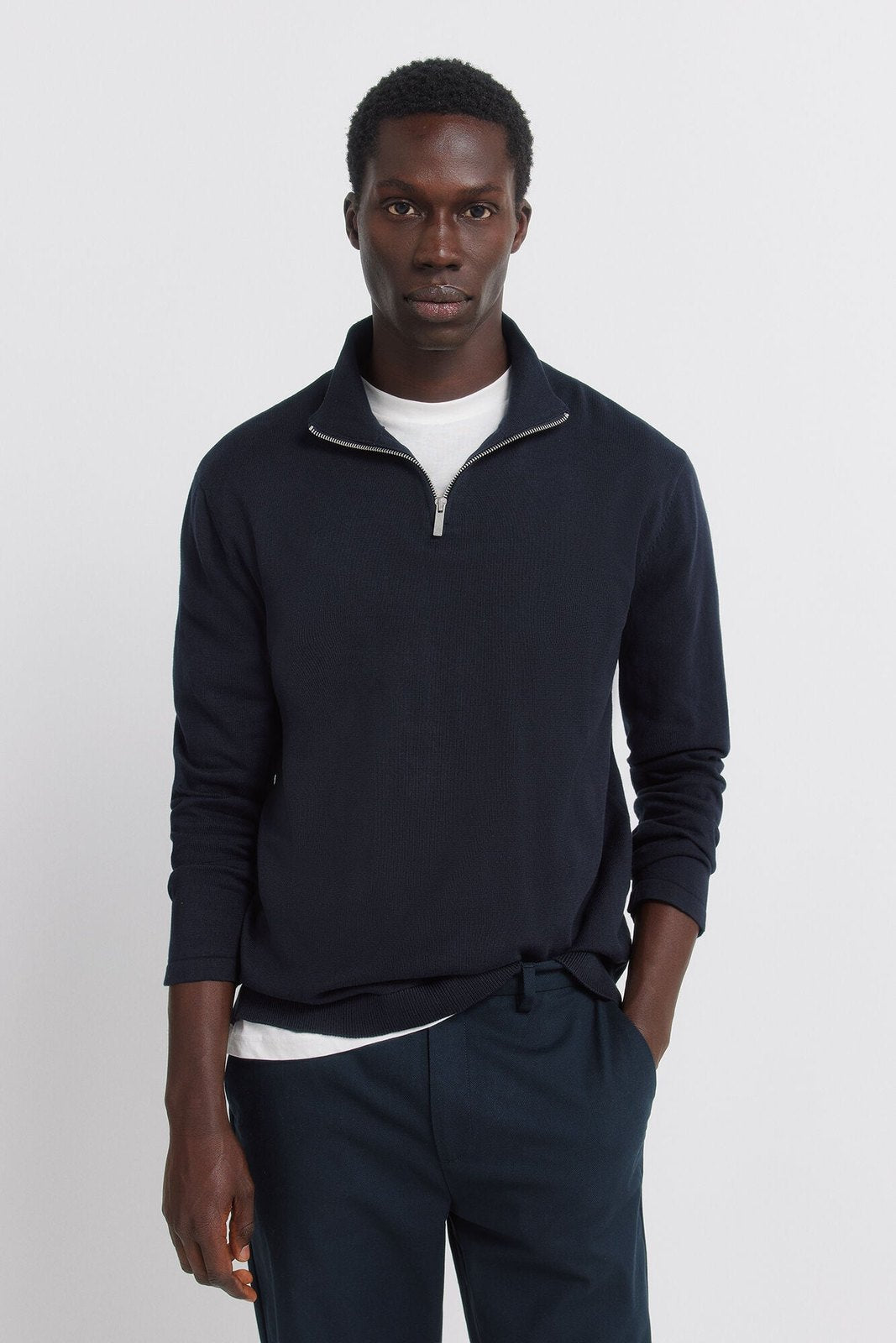 Basic 1/4 Zip Knit - Blue
