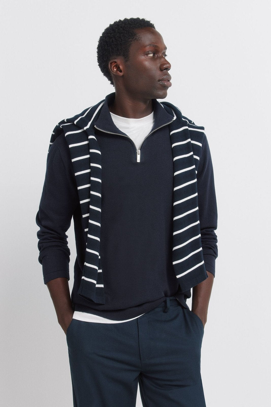 Basic 1/4 Zip Knit - Blue