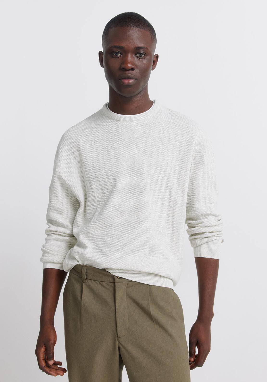 Double Knit Crew Neck Jumper - Grey / Silver