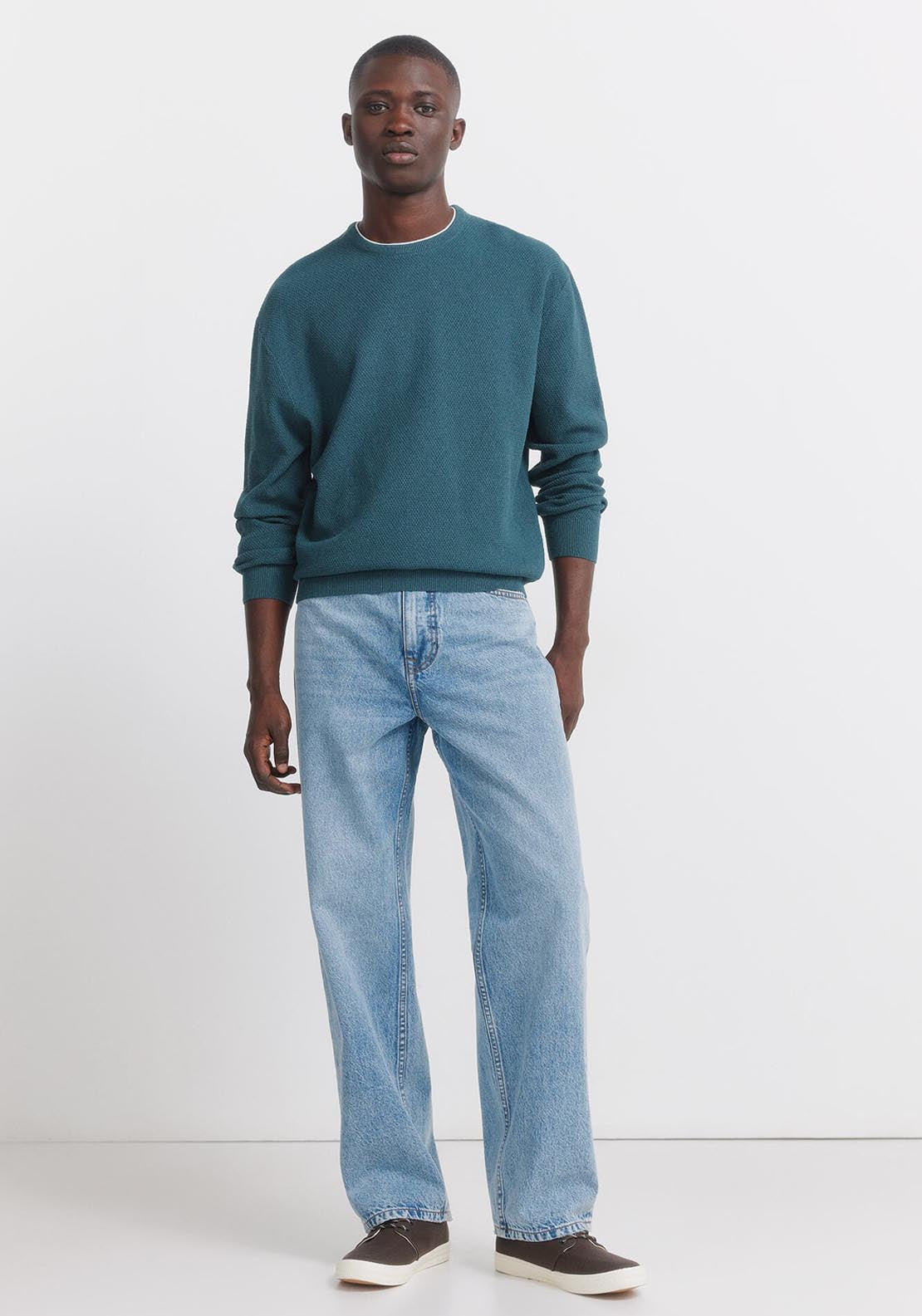 Double Knit Crew Neck Jumper - Blue