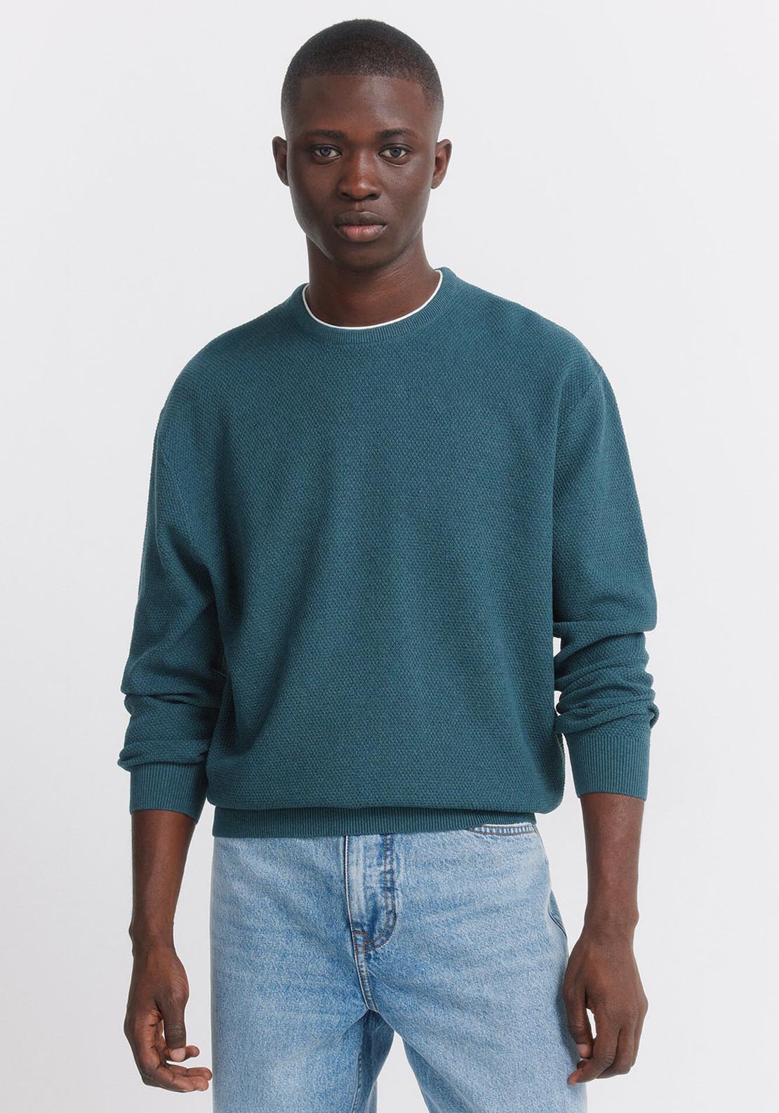 Double Knit Crew Neck Jumper - Blue
