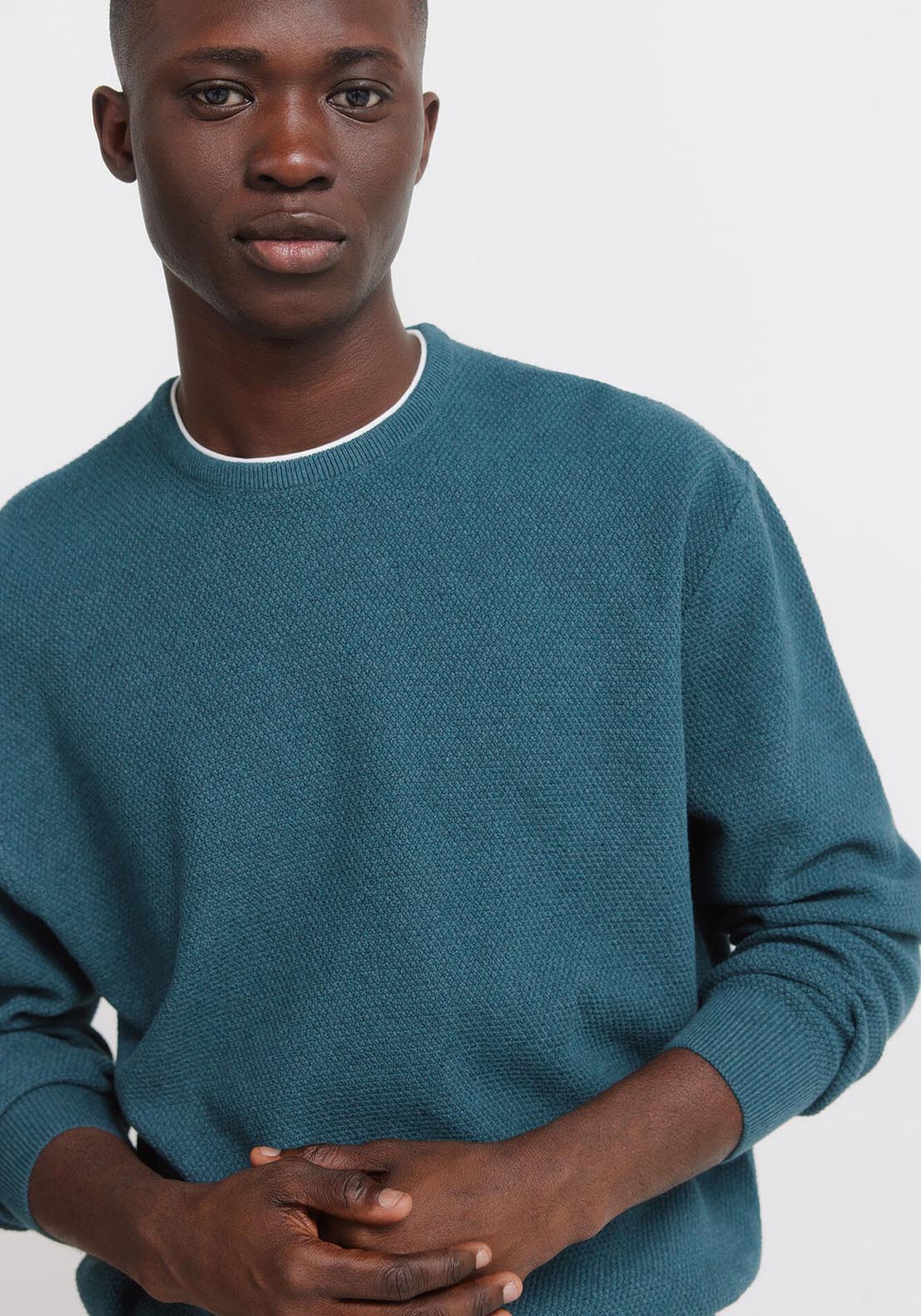 Double Knit Crew Neck Jumper - Blue